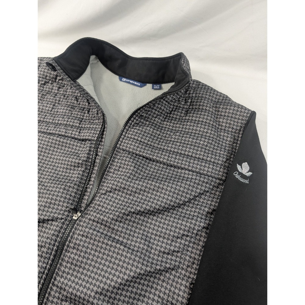 Cutter & Buck Puffer Jacket XL Black Full Zip Houndstooth Oakwood Golf Course
